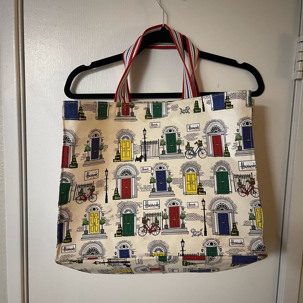 Harrods Vibrant Red and Blue Tote Bag